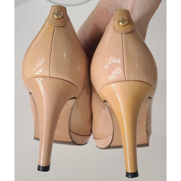 Stuart Weitzman US 10 Nude Peep Toe Pumps Heels‎ Patent Leather Capsule Wardrobe - Picture 5 of 7